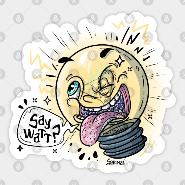 Say Watt? funny lightbulb pun Sticker by SPIRIMAL